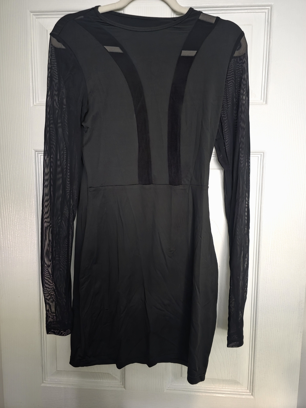 Black Long-Sleeve Mesh Panel Dress - Brand Unspecified